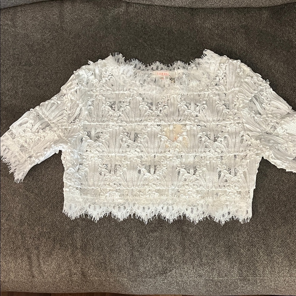 Satin ribbon lace eyelash hem crop top new